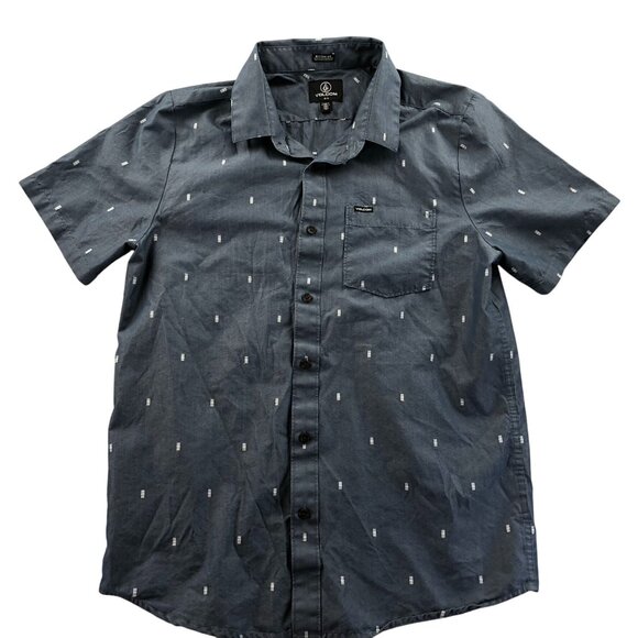 Volcom Mens Shirt Medium Modern Fit Short-Sleeve Button-Up Casual Classic Gray - Picture 1 of 11